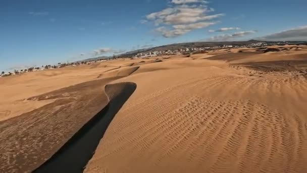 Воздушная Сцена Дюн Маспаломас Playa Del Ingles Маспаломас Гран Канария — стоковое видео