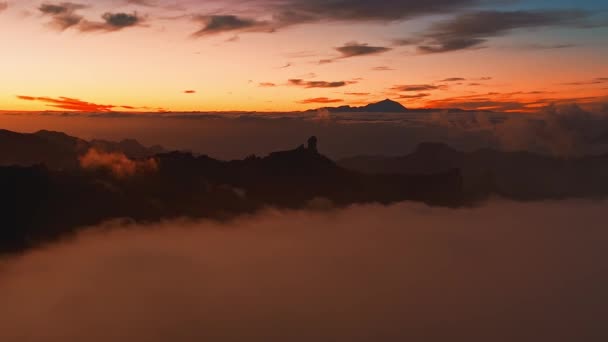 Pôr Sol Mágico Acima Das Nuvens Com Vulcão Teide Horizonte — Vídeo de Stock