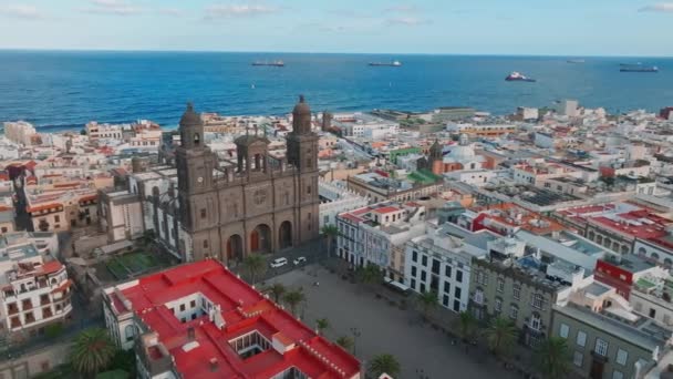 Panoramic Aerial View Las Palmas Gran Canaria Las Canteras Beach — Vídeo de Stock