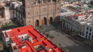 Landscape with Cathedral Santa Ana Vegueta in Las Palmas, Gran Canaria, Canary Islands, Spain. Aerial sunset view of the Las Palmas city.