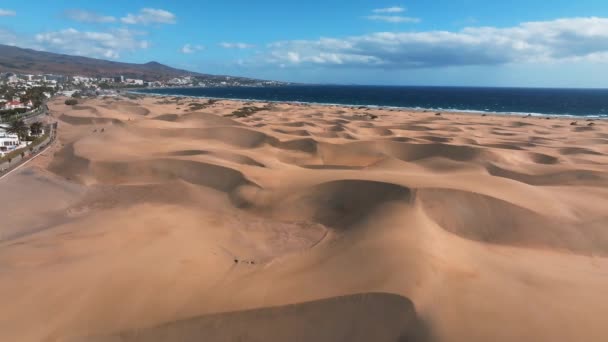 Panoramic Aerial Scene Maspalomas Dunes Playa Del Ingles Maspalomas Gran — Wideo stockowe
