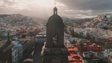 Landscape with Cathedral Santa Ana Vegueta in Las Palmas, Gran Canaria, Canary Islands, Spain. Aerial sunset view of the Las Palmas city.