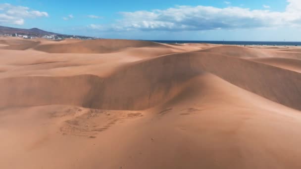 Panoramic Aerial Scene Maspalomas Dunes Playa Del Ingles Maspalomas Gran — Stockvideo