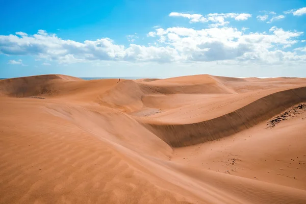 Vista Panorâmica Deserto Dunas Areia Maspalomas Com Mar Céu Nublado — Fotografia de Stock