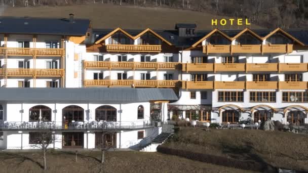 Beautiful Luxury Alpine Hotel Top Mountain Spring Time Holiday Concept — Stock Video