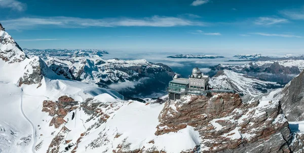 Vue Panoramique Aérienne Observatoire Sphinx Sur Jungfraujoch Haut Europe Des — Photo