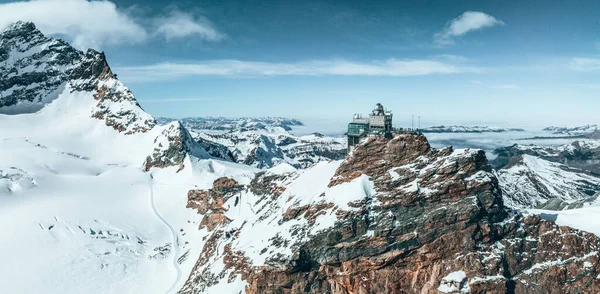 Panorama Lotu Ptaka Obserwatorium Sfinksa Jungfraujoch Szczyt Europy Jedno Najwyższych — Zdjęcie stockowe