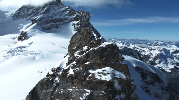 Pemandangan Panorama Udara Dari Observatorium Sphinx Jungfraujoch Atas Eropa Salah — Stok Video