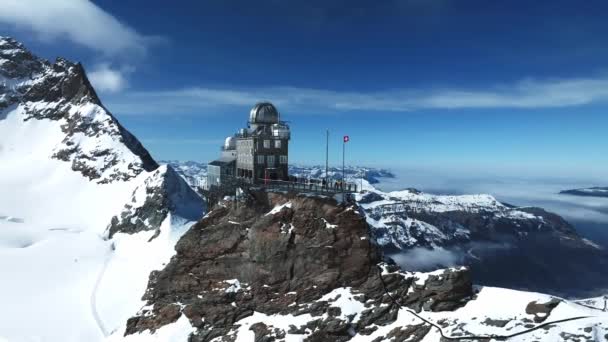Panorama Aeriană Observatorului Sfinxului Jungfraujoch Top Europe Unul Dintre Cele — Videoclip de stoc