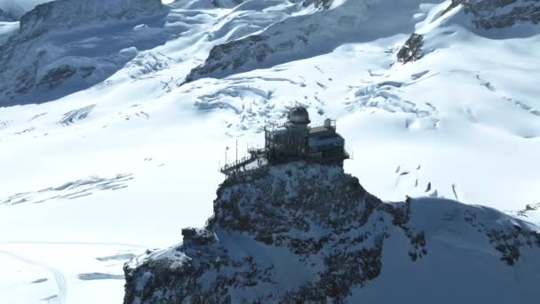 Légi Panoráma Kilátás Szfinx Obszervatórium Jungfraujoch Top Europe Egyik Legmagasabb — Stock videók