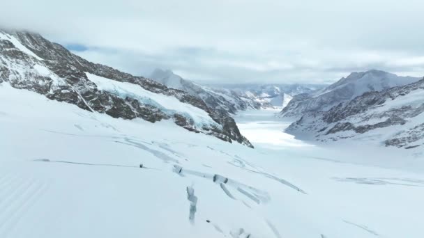 Veduta Aerea Del Ghiacciaio Del Great Aletsch Più Grande Ghiacciaio — Video Stock