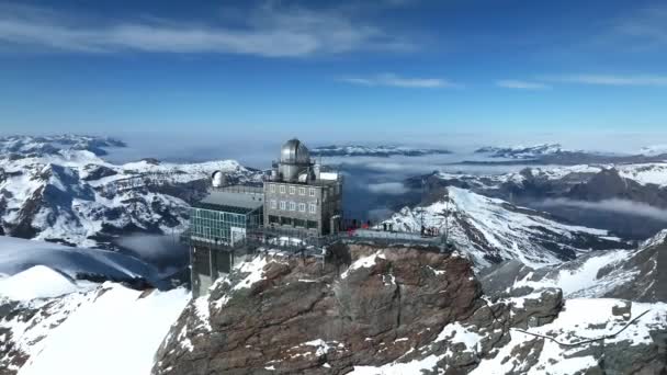 Luftpanorama Des Sphinx Observatoriums Auf Dem Jungfraujoch Top Europe Eines — Stockvideo
