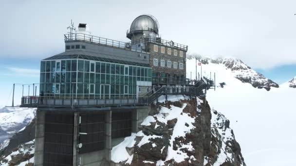 Légi Panoráma Kilátás Szfinx Obszervatórium Jungfraujoch Top Europe Egyik Legmagasabb — Stock videók