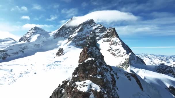 Αεροφωτογραφία Του Παρατηρητηρίου Της Σφίγγας Στο Jungfraujoch Κορυφή Της Ευρώπης — Αρχείο Βίντεο
