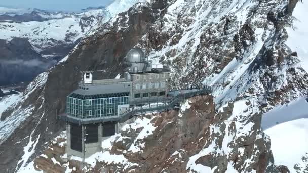 Vista Panorámica Aérea Del Observatorio Esfinge Jungfraujoch Top Europe Uno — Vídeos de Stock