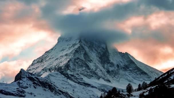 Piękny Czas Upływu Góry Matterhorn Szwajcarii Alpy Widok Miasta Zermatt — Wideo stockowe