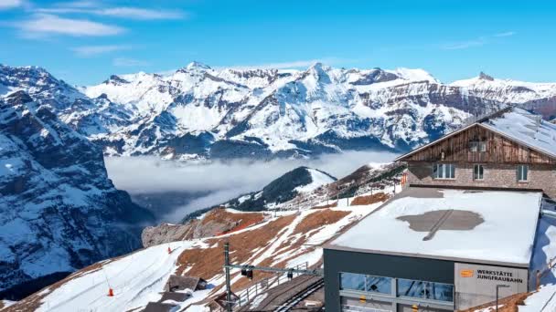 Πόλη Γκρίντελβαλντ Στην Ελβετία Εναέρια Πλάνα Από Χιονοδρομικό Κέντρο Jungfrau — Αρχείο Βίντεο