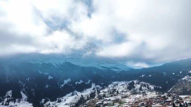 Miasto Grindelwald Szwajcarii Nagrania Lotnicze Ośrodka Narciarskiego Jungfrau Pobliżu Interlaken — Wideo stockowe