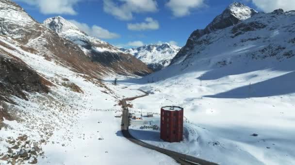 Театральная Башня Жюлье Перевале Жюлье Зимой Граубуэнден Швейцария — стоковое видео