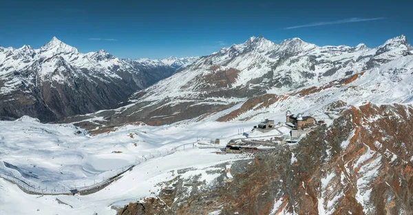 位于瑞士的戈尔纳冰川 Gornergletscher 是阿尔卑斯山第二大冰川 从空中俯瞰冰川的美丽景色 生态全球变暖 — 图库照片
