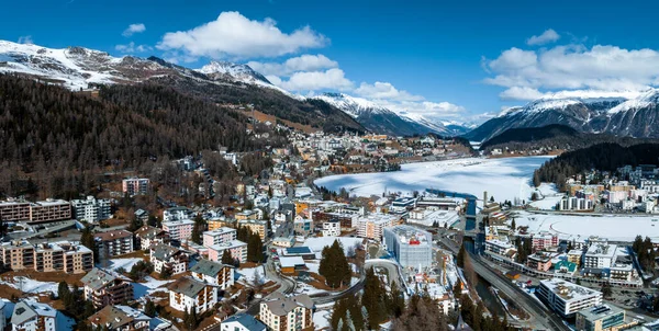 Luchtfoto Van Het Wereldberoemde Skigebied Moritz Graubunden Zwitserland — Stockfoto