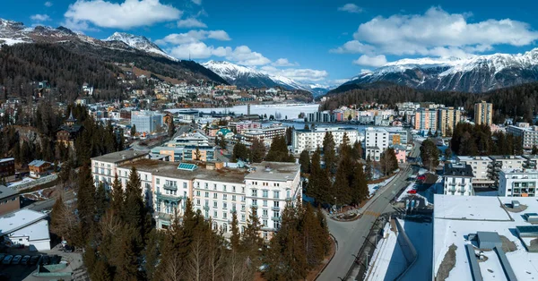 Winterliche Luftaufnahme Des Weltberühmten Skiortes Moritz Graubünden Schweiz — Stockfoto