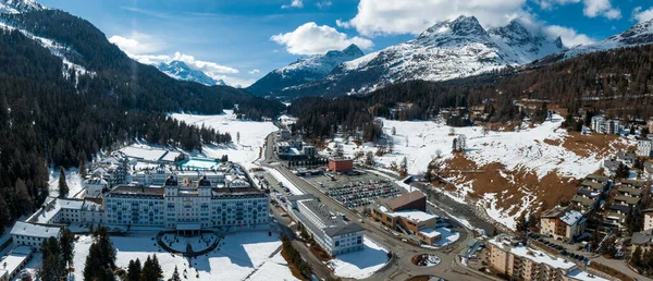 Vista Aerea Invernale Della Famosa Località Sciistica Moritz Graubunden Svizzera — Foto Stock