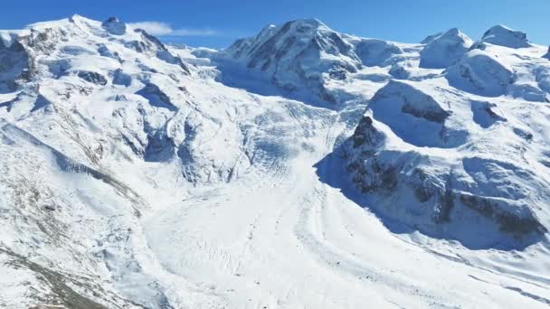 位于瑞士的戈尔纳冰川 Gornergletscher 是阿尔卑斯山第二大冰川 从空中俯瞰冰川的美丽景色 生态全球变暖 — 图库视频影像