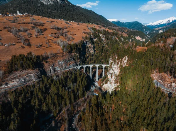 Aerial View Famous Mountain Filisur Switzerland Landwasser Viaduct World Heritage — Stock Photo, Image