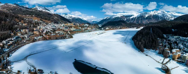 Vista Aerea Invernale Della Famosa Località Sciistica Moritz Graubunden Svizzera — Foto Stock
