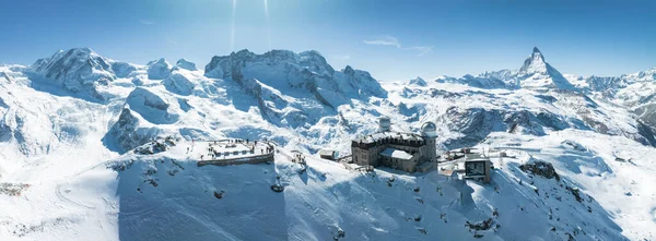 Luftaufnahme Des Luxushotels Und Der Sternwarte Gornergrat Hintergrund Matterhorn Oder — Stockfoto
