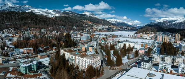 Winterliche Luftaufnahme Des Weltberühmten Skiortes Moritz Graubünden Schweiz — Stockfoto
