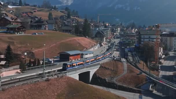 Flygfoto Panorama Över Grindelwald Schweiz Byutsikt Nära Schweiziska Alperna Panorama — Stockvideo