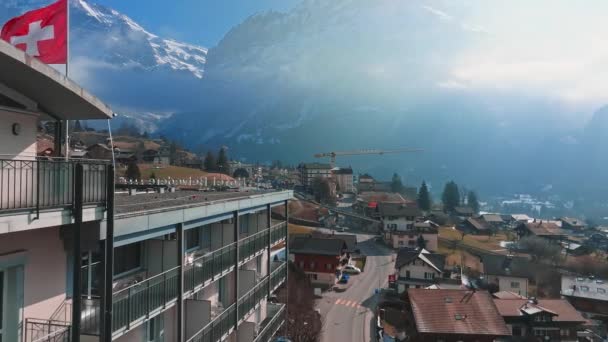 Widok Powietrza Luksusowy Hotel Grindelwald Szwajcaria Piękne Góry Tle — Wideo stockowe