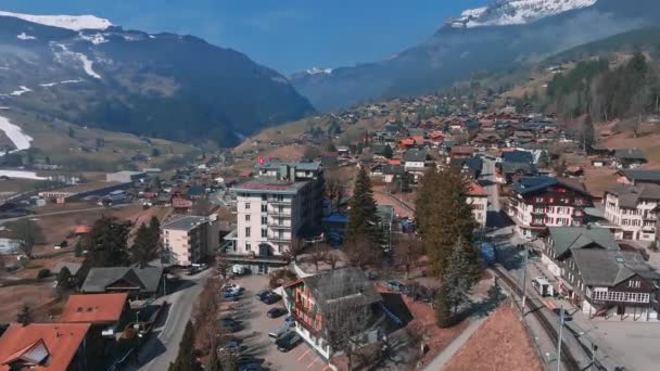 Panorama Lotu Ptaka Grindelwald Widok Wieś Szwajcaria Pobliżu Alp Szwajcarskich — Wideo stockowe