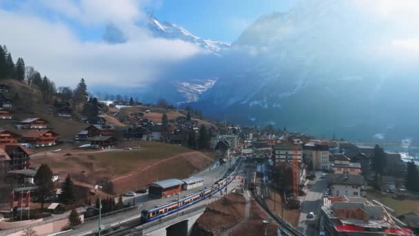 Panorama Lotu Ptaka Grindelwald Widok Wieś Szwajcaria Pobliżu Alp Szwajcarskich — Wideo stockowe