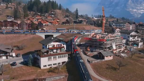 Повітряна Панорама Гріндельвальда Швейцарія Краєвид Села Поблизу Швейцарських Альп Знаменитий — стокове відео