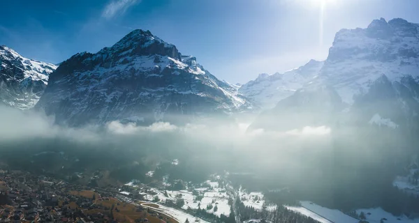 Panorama Aéreo Del Grindelwald Suiza Vista Del Pueblo Cerca Los —  Fotos de Stock