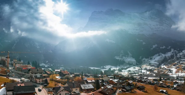 Letecké Panorama Grindelwaldu Švýcarsko Obec Pohled Blízkosti Švýcarských Alp Panorama — Stock fotografie