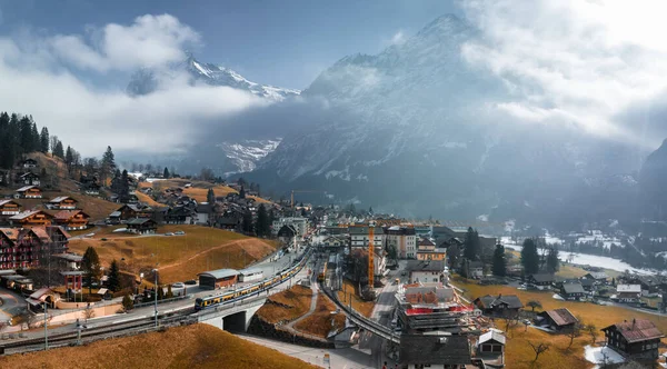 Letecké Panorama Grindelwaldu Švýcarsko Obec Pohled Blízkosti Švýcarských Alp Panorama — Stock fotografie