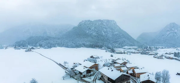 Idyllic Village Germany Beautiful Countryside Snowy Winter Day Aerial Nature — Foto Stock