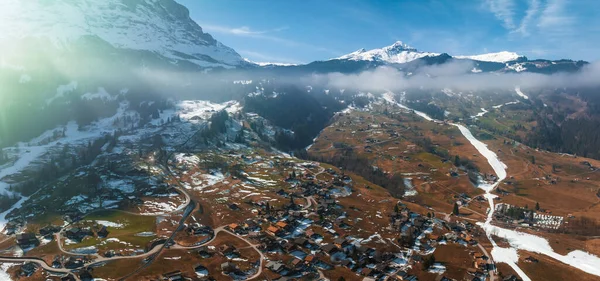 Panorama Aereo Del Grindelwald Svizzera Veduta Del Villaggio Vicino Alle — Foto Stock