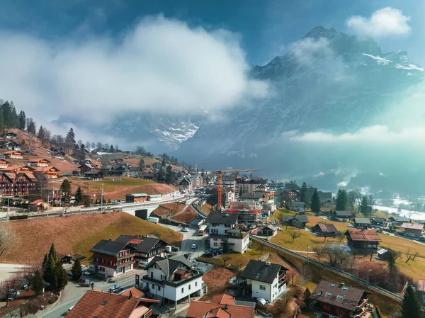 Luchtpanorama Van Het Grindelwald Zwitserland Dorpsgezicht Buurt Van Zwitserse Alpen — Stockfoto