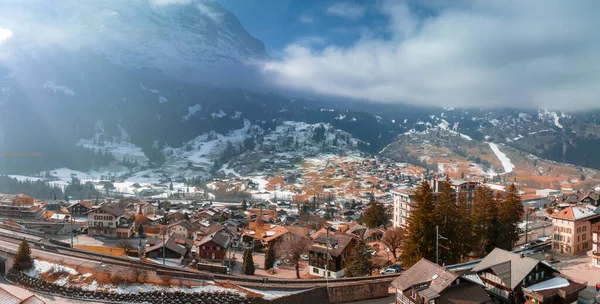 Luchtpanorama Van Het Grindelwald Zwitserland Dorpsgezicht Buurt Van Zwitserse Alpen — Stockfoto
