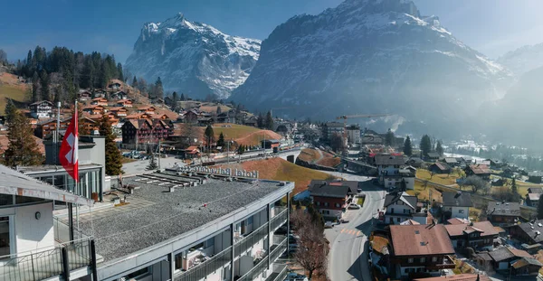 Aerial Panorama Grindelwald Switzerland Village View Swiss Alps Mountains Panorama — Stock Photo, Image