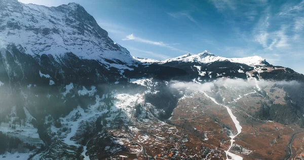 Luftpanorama Des Grindelwaldes Schweiz Dorfansicht Nahe Schweizer Alpen Berglandschaft Holzchalets — Stockfoto