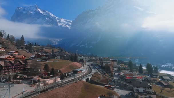 Luchtpanorama Van Het Grindelwald Zwitserland Dorpsgezicht Buurt Van Zwitserse Alpen — Stockvideo