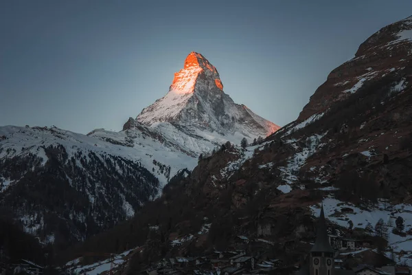 Scenic Sunrise Sunset View Matterhorn One Most Famous Icic Swiss — Fotografia de Stock