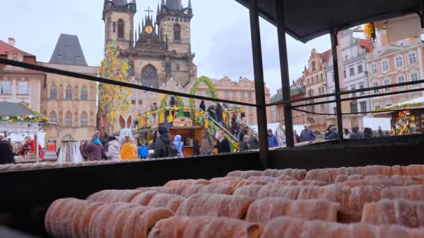 Panadería Trdelnik Mercado Callejero Praga República Checa — Vídeo de stock