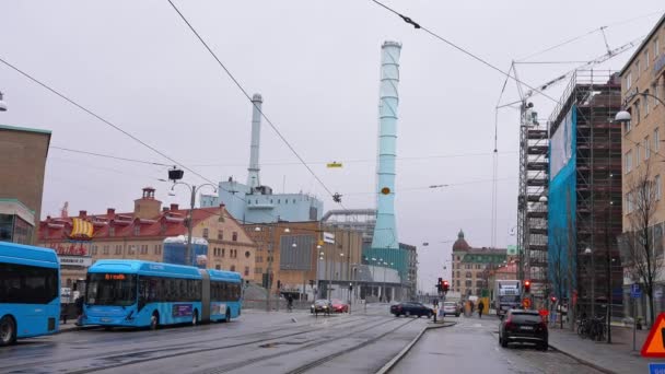 Central Eléctrica Gotemburgo Con Enormes Chimeneas Energía Verde Suecia Eco — Vídeos de Stock